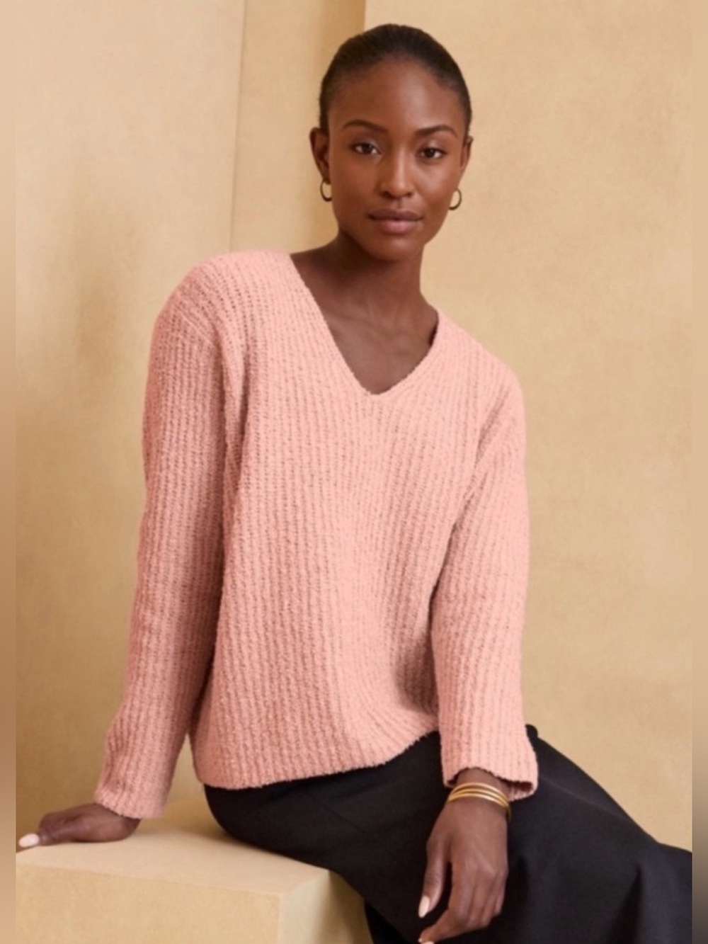 Eileen Fisher Cashmere Organic Cotton Sz XL Opal Pink V Neck Sweater Fluffy NWT